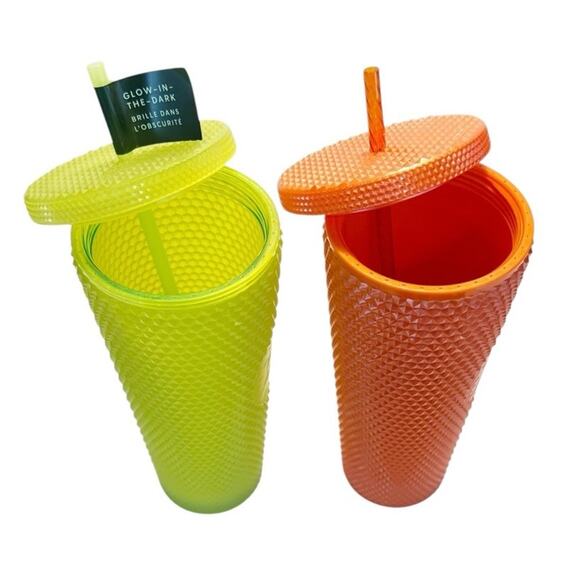 New Starbucks Fall 2022 Orange Bling & Green Glow-in-the-Dark Studded Cold Cups - Picture 5 of 12